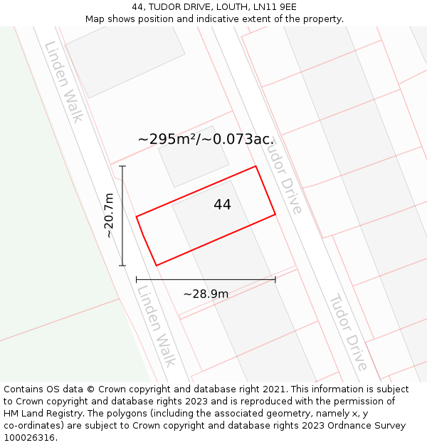 44, TUDOR DRIVE, LOUTH, LN11 9EE: Plot and title map