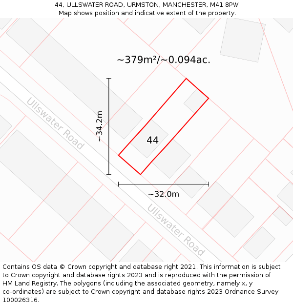 44, ULLSWATER ROAD, URMSTON, MANCHESTER, M41 8PW: Plot and title map