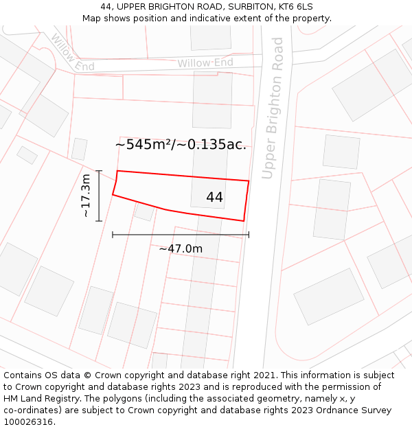 44, UPPER BRIGHTON ROAD, SURBITON, KT6 6LS: Plot and title map