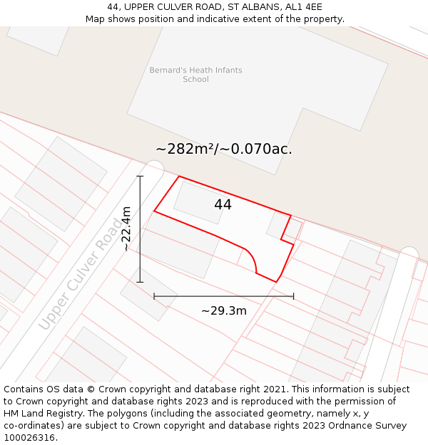 44, UPPER CULVER ROAD, ST ALBANS, AL1 4EE: Plot and title map