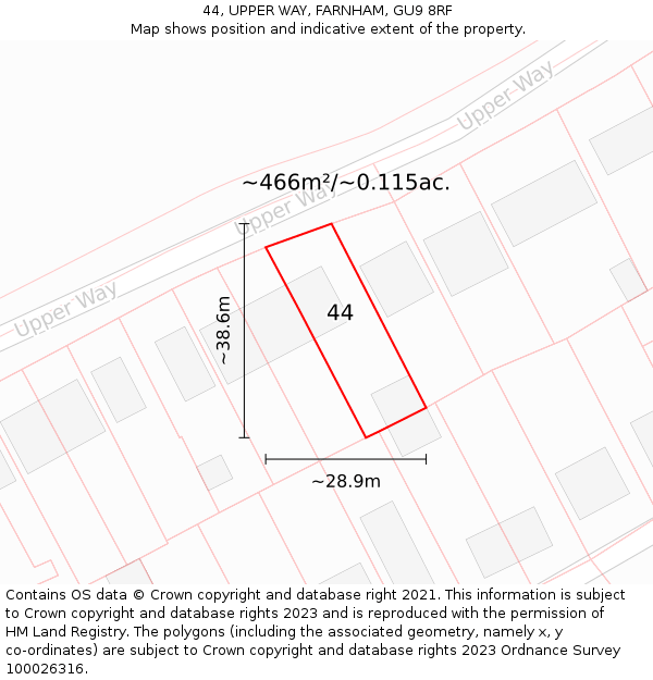 44, UPPER WAY, FARNHAM, GU9 8RF: Plot and title map