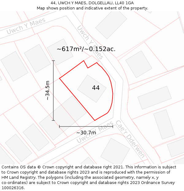 44, UWCH Y MAES, DOLGELLAU, LL40 1GA: Plot and title map