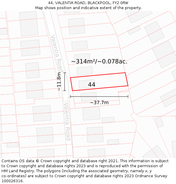 44, VALENTIA ROAD, BLACKPOOL, FY2 0RW: Plot and title map