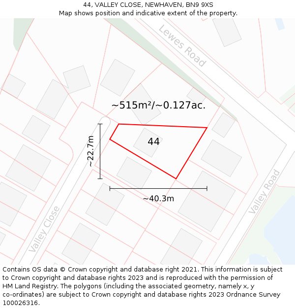 44, VALLEY CLOSE, NEWHAVEN, BN9 9XS: Plot and title map