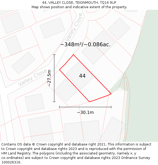 44, VALLEY CLOSE, TEIGNMOUTH, TQ14 9UF: Plot and title map