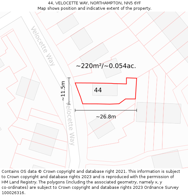 44, VELOCETTE WAY, NORTHAMPTON, NN5 6YF: Plot and title map