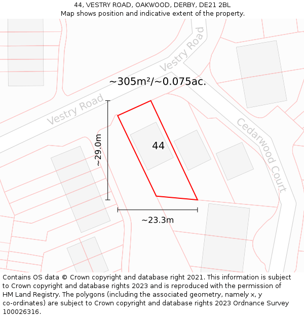 44, VESTRY ROAD, OAKWOOD, DERBY, DE21 2BL: Plot and title map