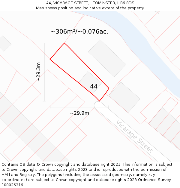 44, VICARAGE STREET, LEOMINSTER, HR6 8DS: Plot and title map