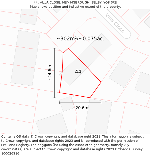 44, VILLA CLOSE, HEMINGBROUGH, SELBY, YO8 6RE: Plot and title map