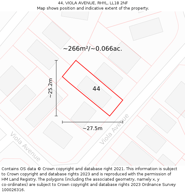 44, VIOLA AVENUE, RHYL, LL18 2NF: Plot and title map