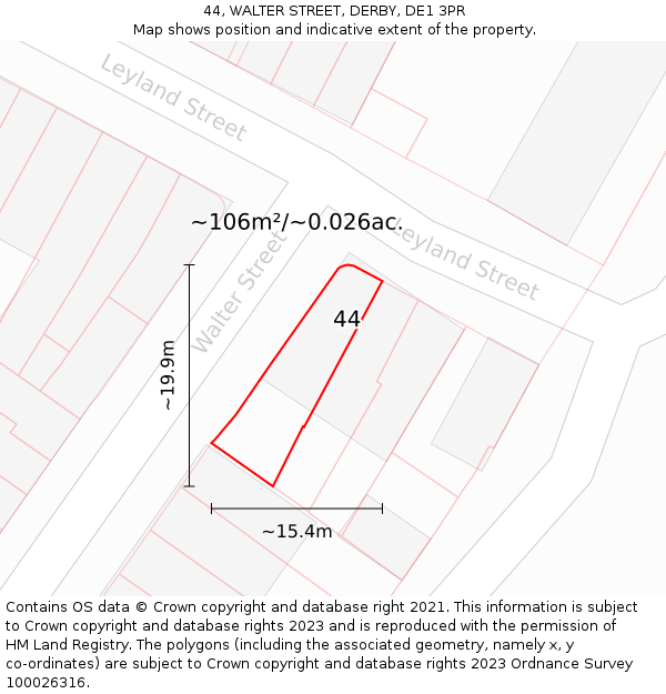 44, WALTER STREET, DERBY, DE1 3PR: Plot and title map