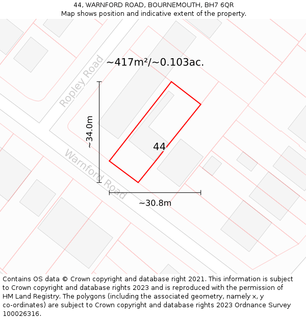 44, WARNFORD ROAD, BOURNEMOUTH, BH7 6QR: Plot and title map