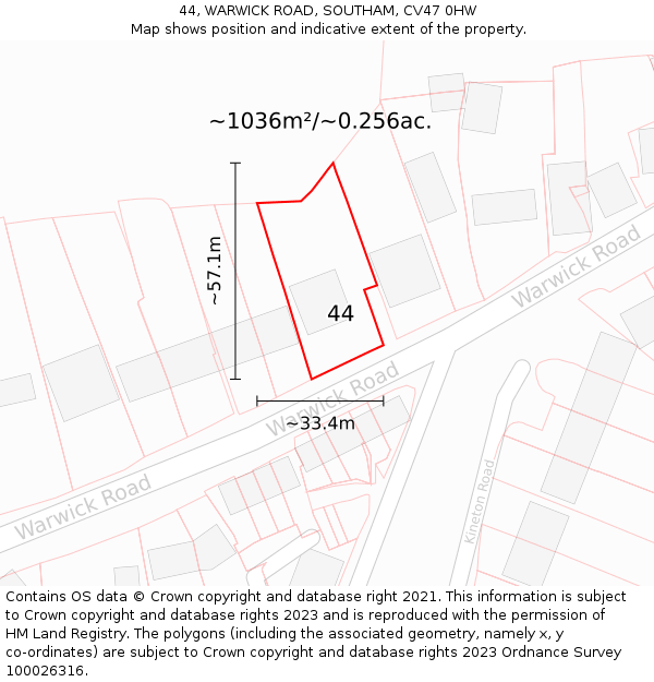 44, WARWICK ROAD, SOUTHAM, CV47 0HW: Plot and title map