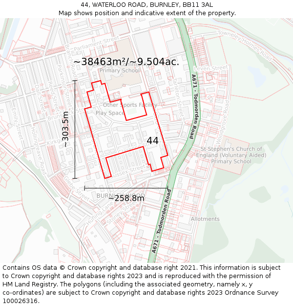 44, WATERLOO ROAD, BURNLEY, BB11 3AL: Plot and title map