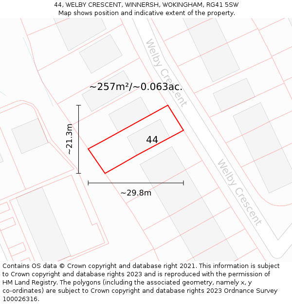 44, WELBY CRESCENT, WINNERSH, WOKINGHAM, RG41 5SW: Plot and title map