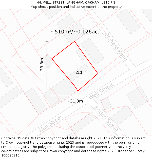 44, WELL STREET, LANGHAM, OAKHAM, LE15 7JS: Plot and title map