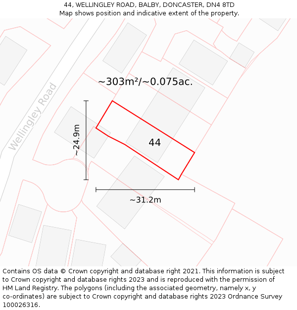 44, WELLINGLEY ROAD, BALBY, DONCASTER, DN4 8TD: Plot and title map