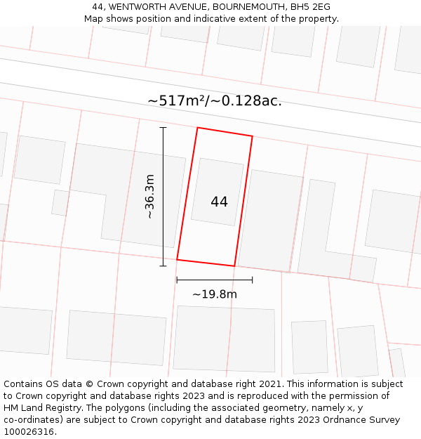 44, WENTWORTH AVENUE, BOURNEMOUTH, BH5 2EG: Plot and title map