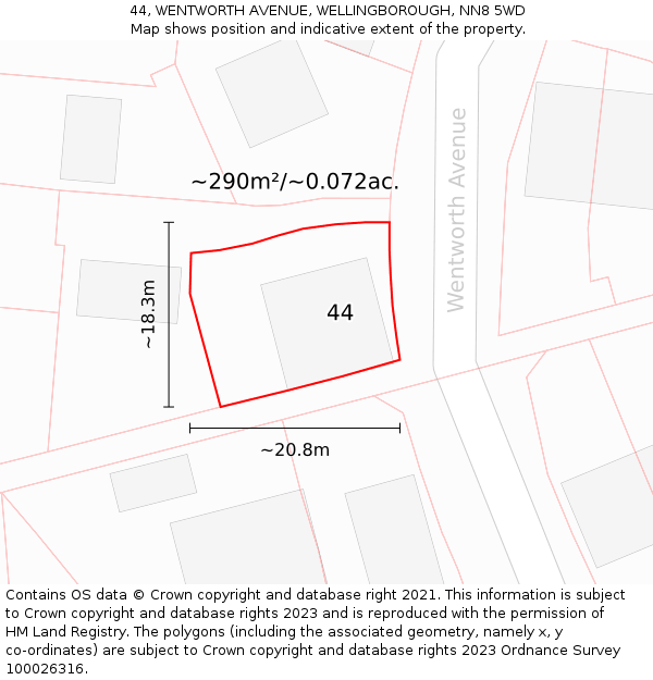 44, WENTWORTH AVENUE, WELLINGBOROUGH, NN8 5WD: Plot and title map