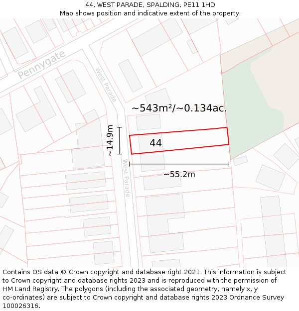 44, WEST PARADE, SPALDING, PE11 1HD: Plot and title map