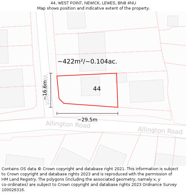 44, WEST POINT, NEWICK, LEWES, BN8 4NU: Plot and title map