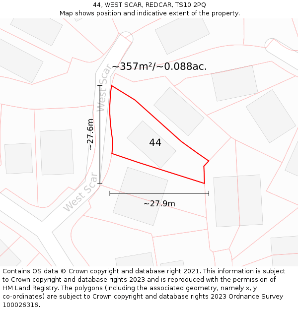 44, WEST SCAR, REDCAR, TS10 2PQ: Plot and title map