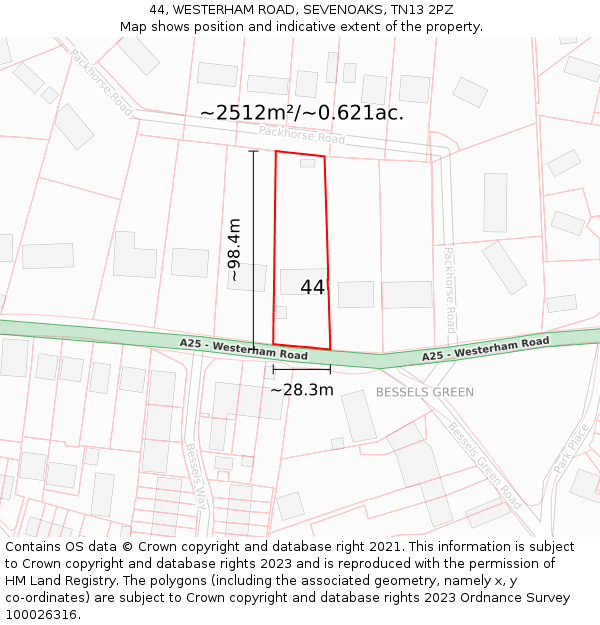 44, WESTERHAM ROAD, SEVENOAKS, TN13 2PZ: Plot and title map