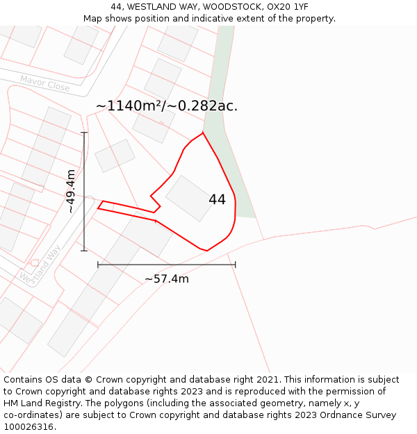 44, WESTLAND WAY, WOODSTOCK, OX20 1YF: Plot and title map
