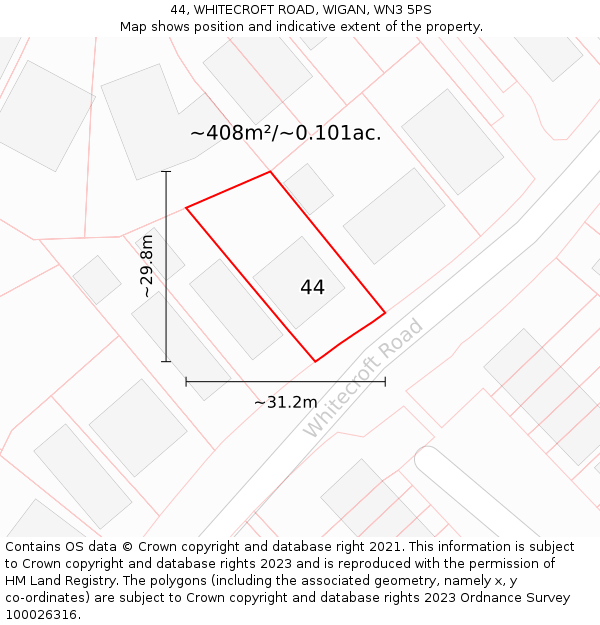 44, WHITECROFT ROAD, WIGAN, WN3 5PS: Plot and title map