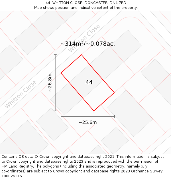 44, WHITTON CLOSE, DONCASTER, DN4 7RD: Plot and title map