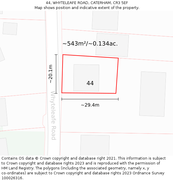 44, WHYTELEAFE ROAD, CATERHAM, CR3 5EF: Plot and title map