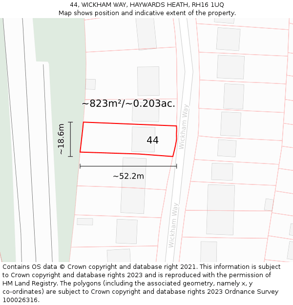 44, WICKHAM WAY, HAYWARDS HEATH, RH16 1UQ: Plot and title map