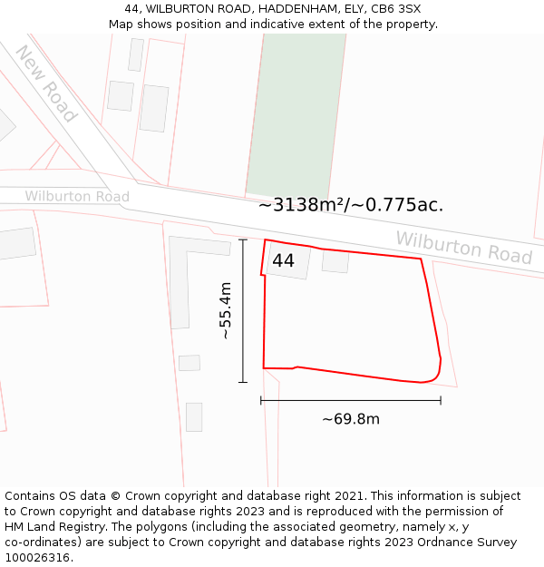 44, WILBURTON ROAD, HADDENHAM, ELY, CB6 3SX: Plot and title map