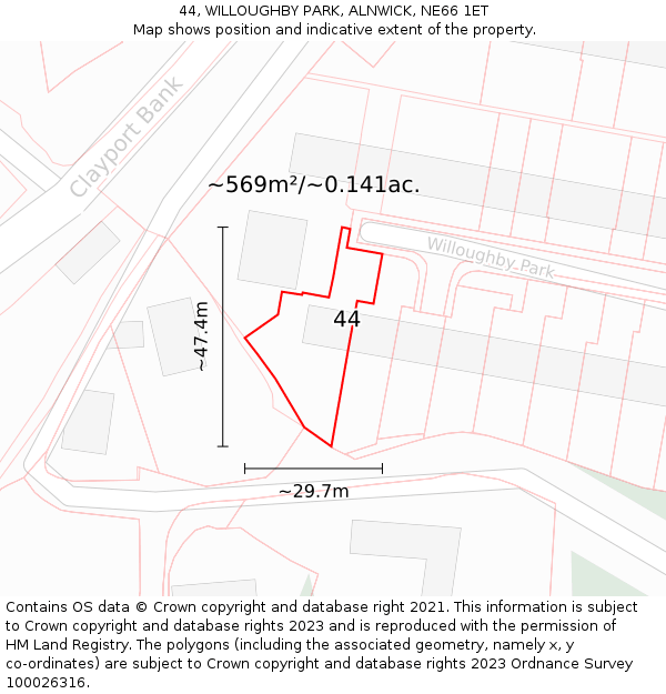 44, WILLOUGHBY PARK, ALNWICK, NE66 1ET: Plot and title map