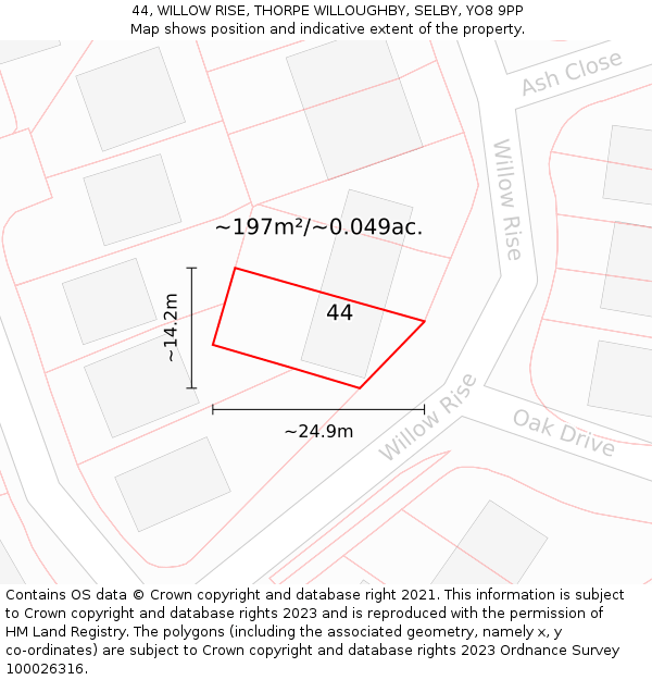 44, WILLOW RISE, THORPE WILLOUGHBY, SELBY, YO8 9PP: Plot and title map