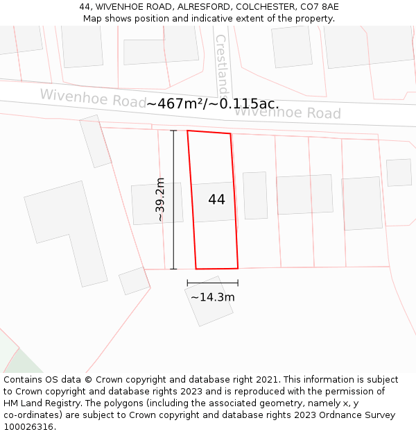 44, WIVENHOE ROAD, ALRESFORD, COLCHESTER, CO7 8AE: Plot and title map