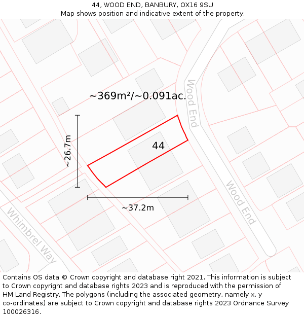 44, WOOD END, BANBURY, OX16 9SU: Plot and title map