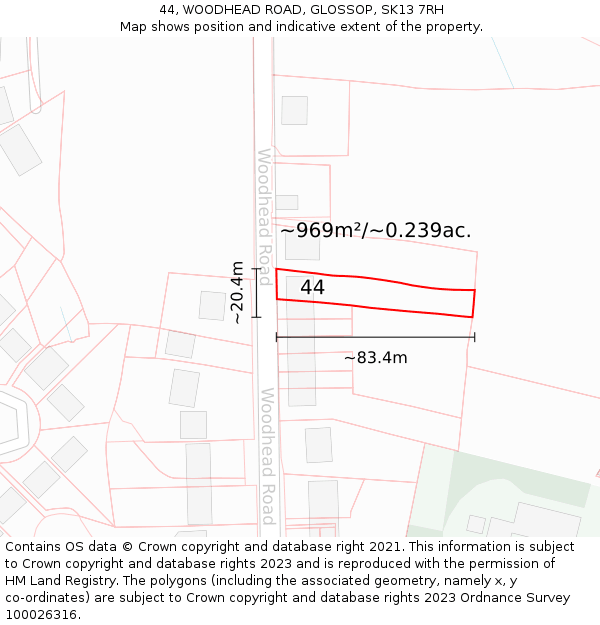 44, WOODHEAD ROAD, GLOSSOP, SK13 7RH: Plot and title map