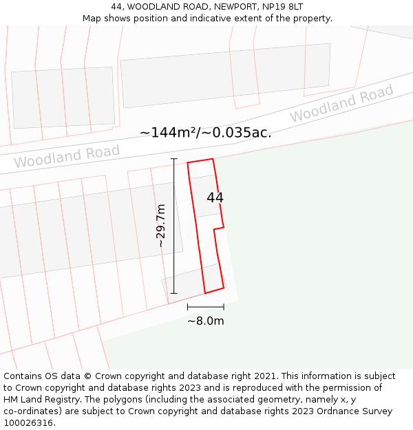 44, WOODLAND ROAD, NEWPORT, NP19 8LT: Plot and title map