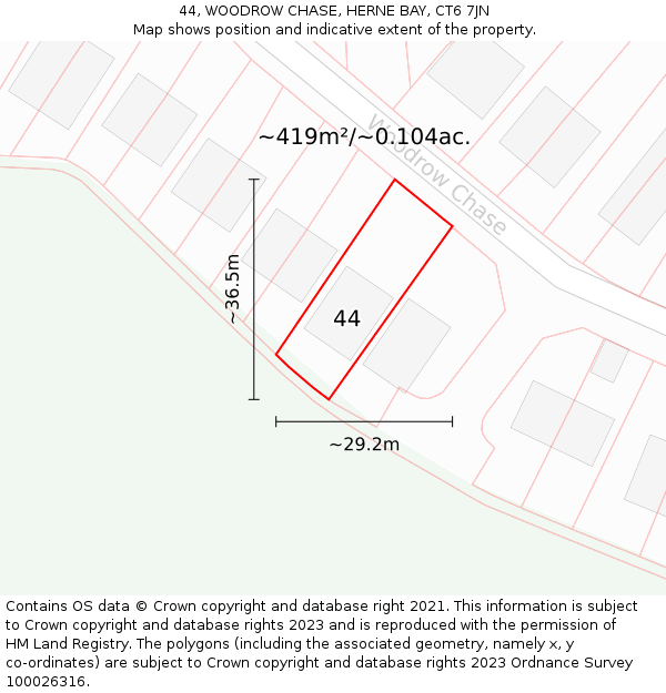 44, WOODROW CHASE, HERNE BAY, CT6 7JN: Plot and title map