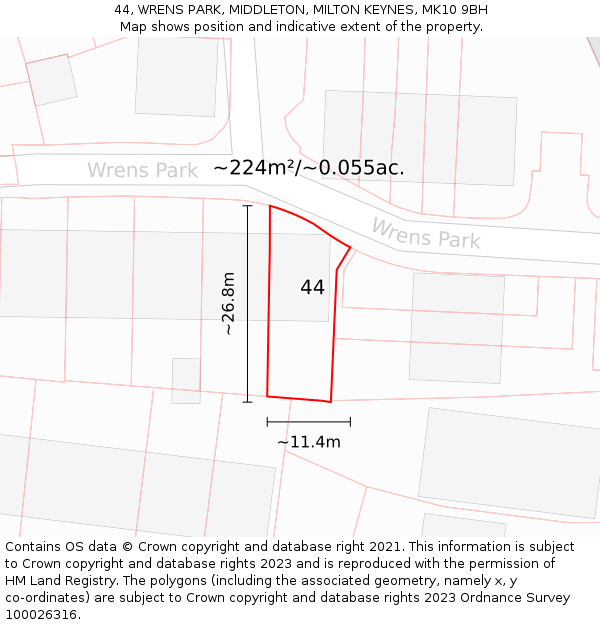 44, WRENS PARK, MIDDLETON, MILTON KEYNES, MK10 9BH: Plot and title map