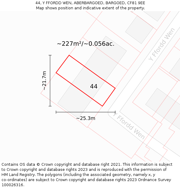 44, Y FFORDD WEN, ABERBARGOED, BARGOED, CF81 9EE: Plot and title map