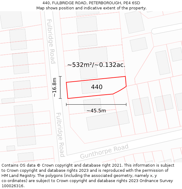 440, FULBRIDGE ROAD, PETERBOROUGH, PE4 6SD: Plot and title map