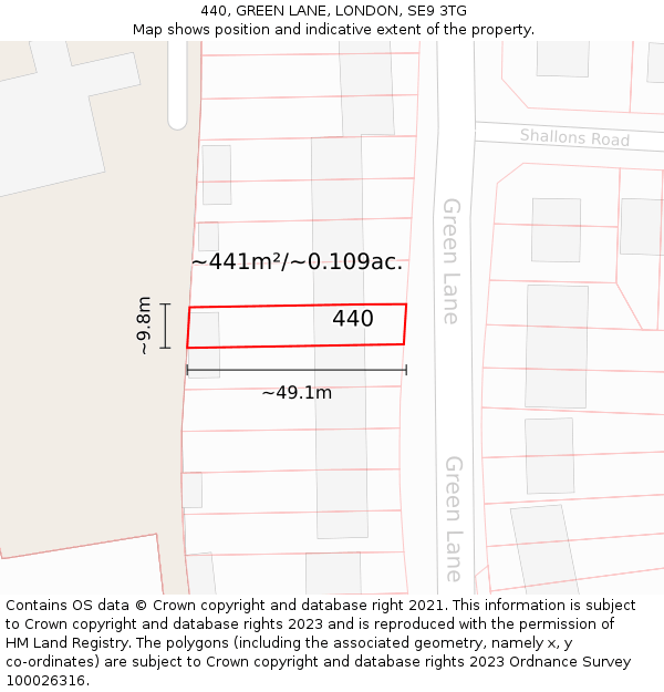 440, GREEN LANE, LONDON, SE9 3TG: Plot and title map