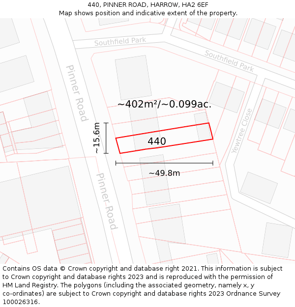 440, PINNER ROAD, HARROW, HA2 6EF: Plot and title map