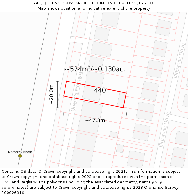 440, QUEENS PROMENADE, THORNTON-CLEVELEYS, FY5 1QT: Plot and title map