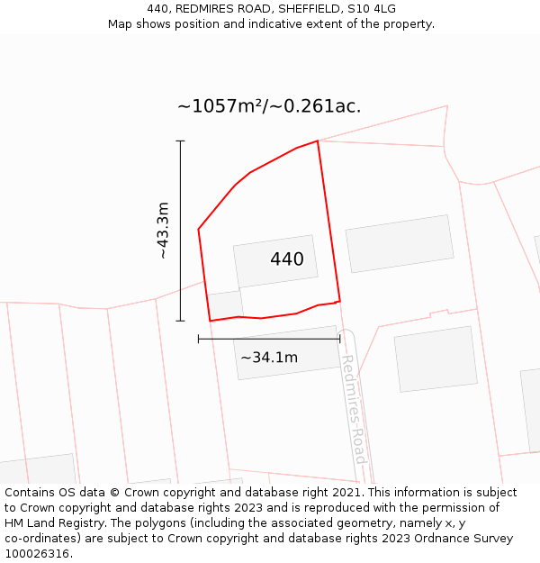 440, REDMIRES ROAD, SHEFFIELD, S10 4LG: Plot and title map