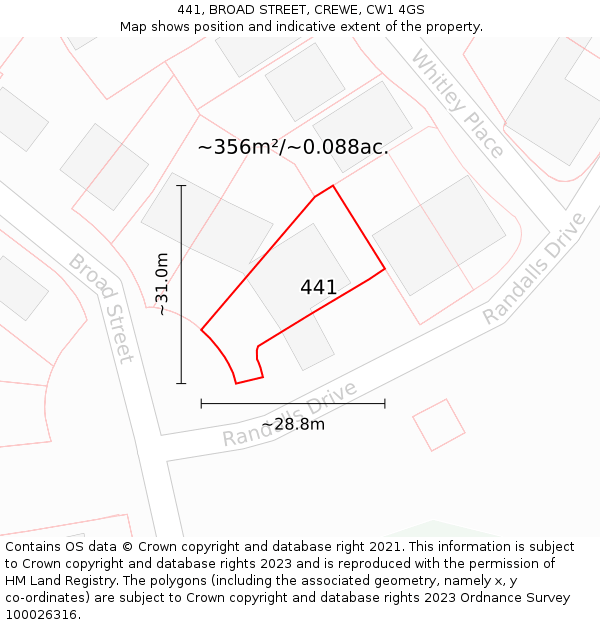 441, BROAD STREET, CREWE, CW1 4GS: Plot and title map