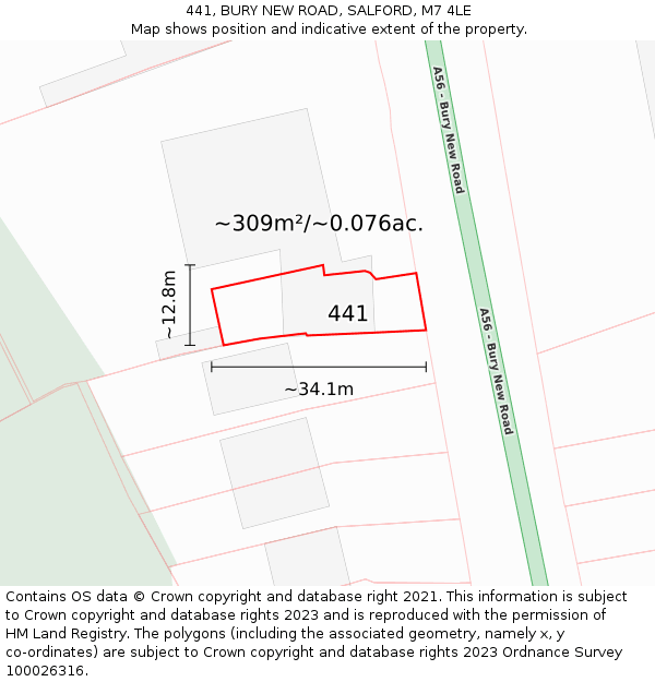 441, BURY NEW ROAD, SALFORD, M7 4LE: Plot and title map