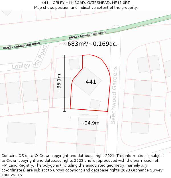 441, LOBLEY HILL ROAD, GATESHEAD, NE11 0BT: Plot and title map